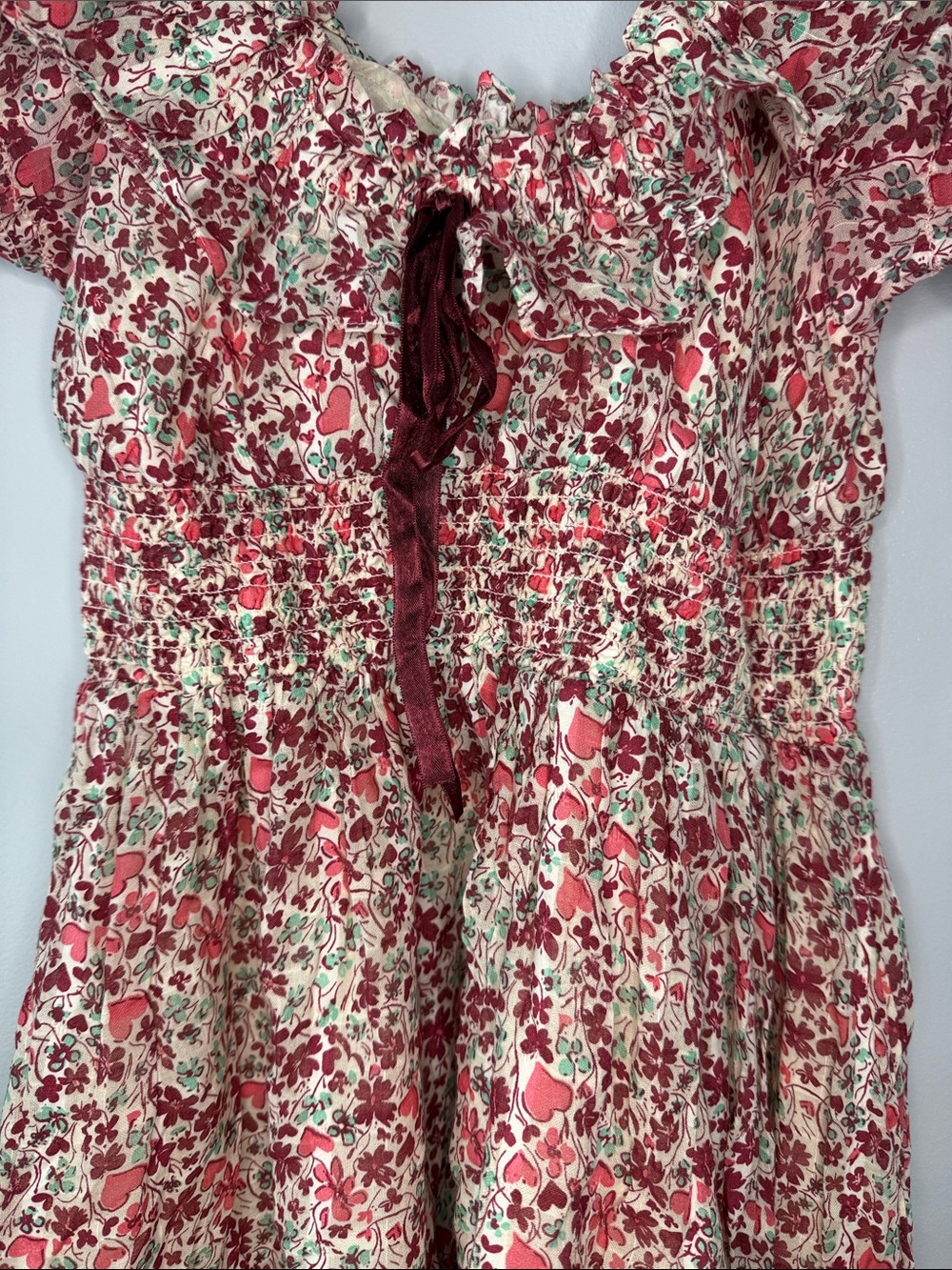Free People Cream and Red Floral Ruffle Mini Dress - Picture 2 of 5